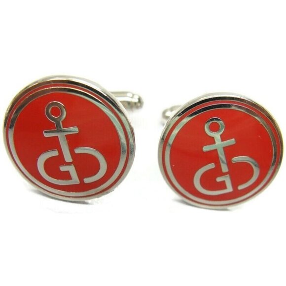 Vintage Gibdock Cufflinks European Ship Repair Company Silver Tone Red Enamel - Picture 13 of 14